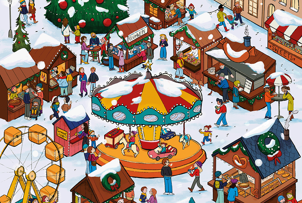 Wimmelbild Adventskalender Weihnachten